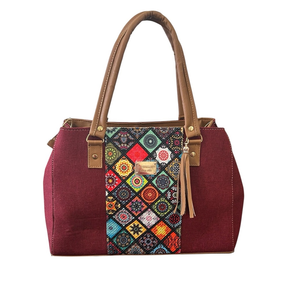 NEW Belo Horizonte since 1965 Elegant Patchwork Shoulder Bag Burgundy Multicolor